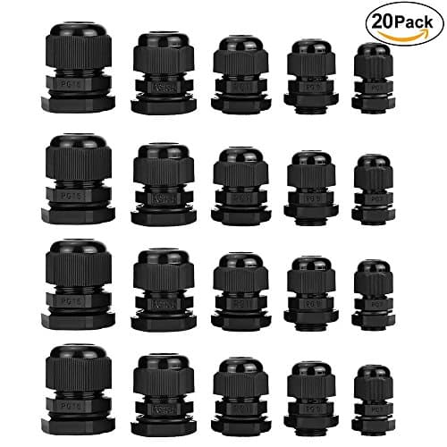Plastic Waterproof Adjustable 3.5 - 13mm Cable Glands Joints, PG7, PG9, PG11, PG13.5, PG16, Pack of 20