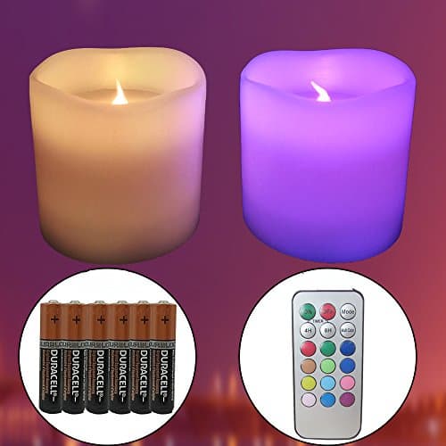 【Timer, 6 AAA Batteries Included,Multi-colored】LED Real Wax Flameless Candles Battery Powered Candles with Remote Control and Timer for Weddings Funerals Souvenirs Party(33 Inches, 2 Pack)