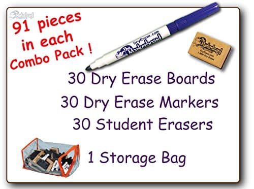 30 Student BLANK DRY ERASE BOARDS Combo Pack Double Sided, with Dry Erase Boards, Markers & Student Erasers, MC0912-30