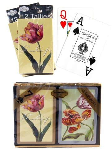 Bundle – 3 items: 1 Congress Playing Cards Tulips Bridge (2 Decks), with 2 Packs (12 each Pack) Tallies, Jumbo Index