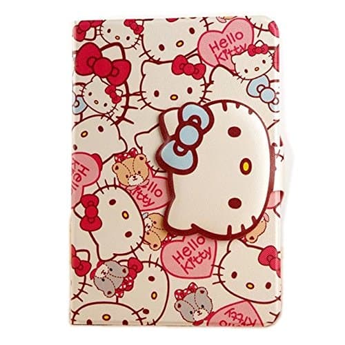 ipad Mini 1 2 3 Case Protective Cover,MODEFAN Cute Big Head Hello Kitty Bowknot Style Stand Leather Case With Soft TPU and Credit Card ID Slots Skin for Apple iPad Mini 1/2/3 (KT Cat-01)