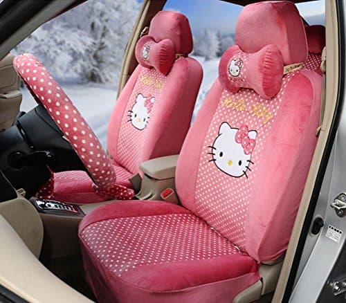1 Set Hello Kitty Universal Car Seat Covers Full Set Fit Most Car Truck Suv (west red)