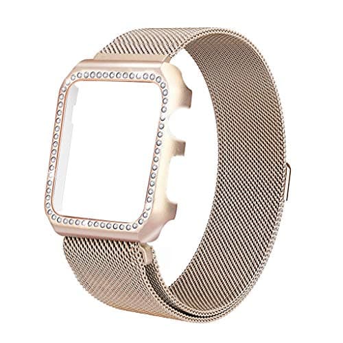 iTerk Compatible Apple Bands with Frame,Milanese Mesh Loop Stainless Steel Metal Replacement Wristband Bracelet Strap Magnetic Buckle Case Bumper Compatible iWatch Apple Watch Series 4/3/2/1