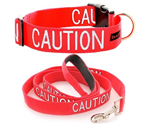 CAUTION Red Color Coded S-M L-XL Buckle Dog Collar and 2 4 6 Foot Padded Leash Sets (Do Not approach) PREVENTS Accidents By Warning Others of Your Dog in Advance