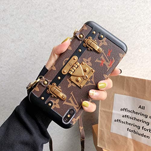 iPhone Xs Max Case, Premium PU Leather Trunk Case with Lanyard, Luxury Designer Wallet Case for iPhone Xs Max, Brown 1