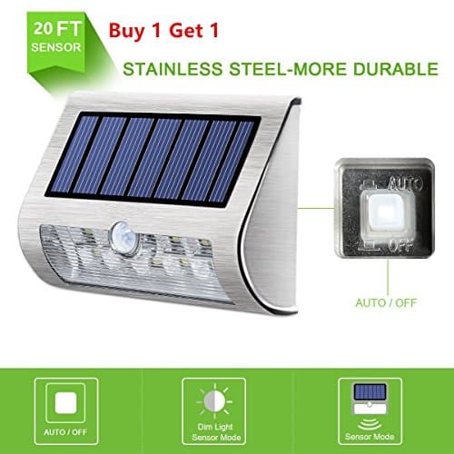 Falove Super Bright 9 LED PIR Sensor 3 Modes Motion Activated Auto On/Off Outdoor Stainless Steel Solar Wall Light,Yard Patio Path Fence Wall Stair Lamp, Battery included, Solar Garden Smart Light