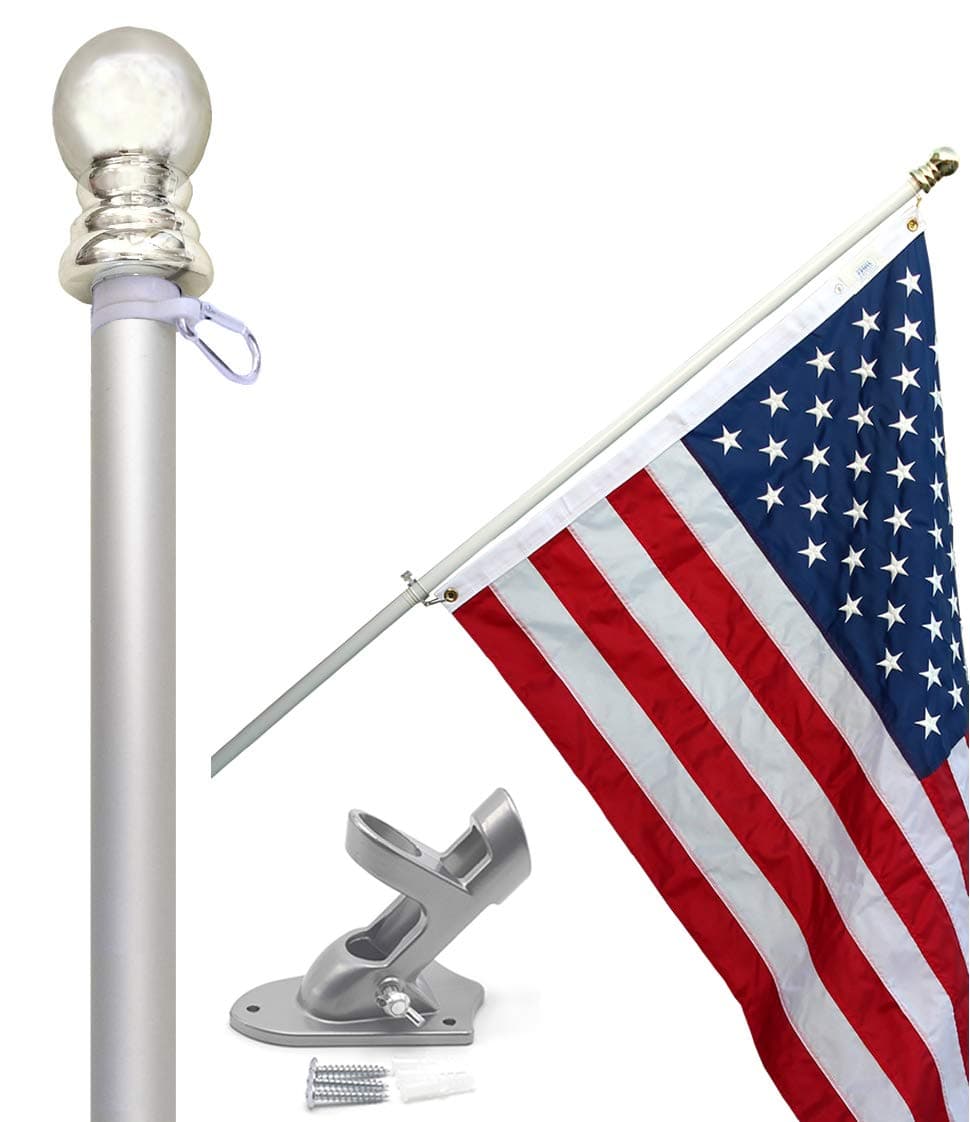 Flag Pole Kit - Includes 3x5 ft American Flag Made in USA, 6 Foot Tangle Free Flag Pole, and Flagpole Bracket Holder Set