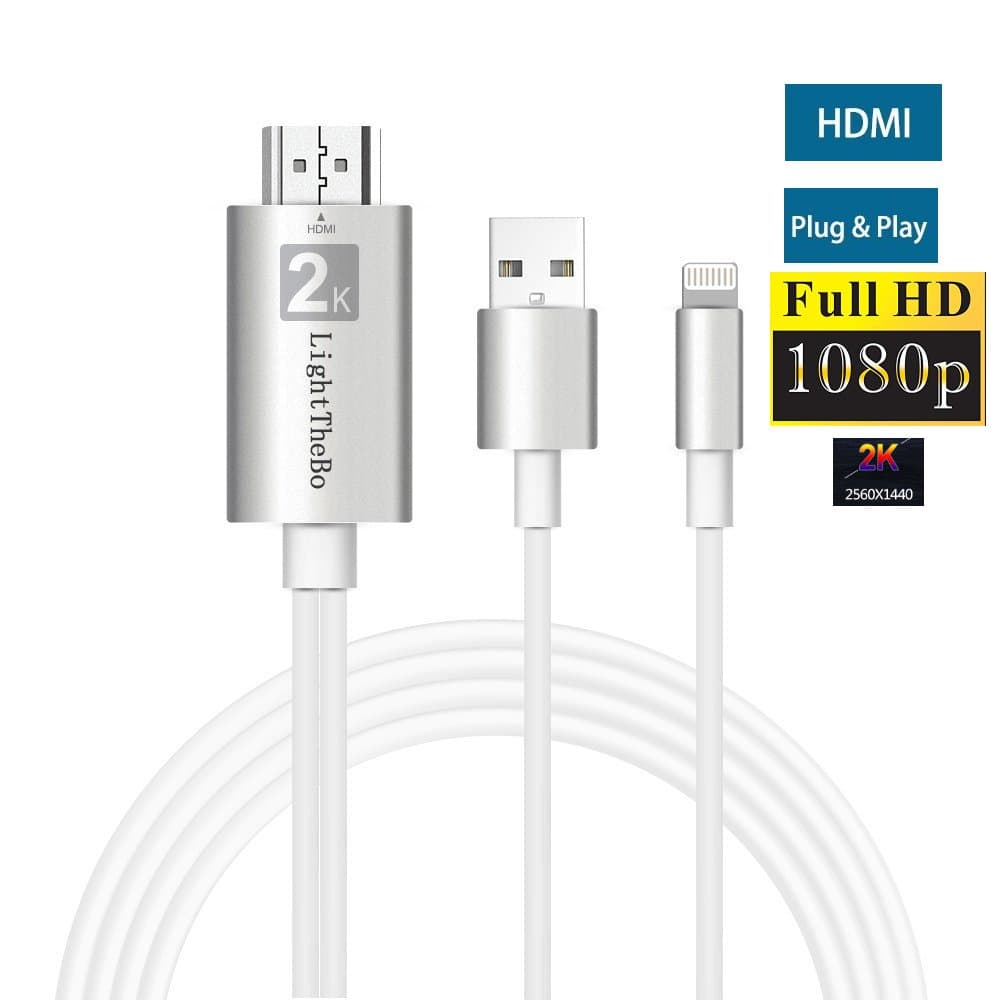 Lightning to Hdmi Adapter, iPhone to HDMI Upgraded Version Lightning Digital AV Cable to HDMI 6.5ft 1080P HD Convertor for iPhone (Compatible with iPhone X/8/8 Plus) iPad iPod by LightTheBo (Silver)
