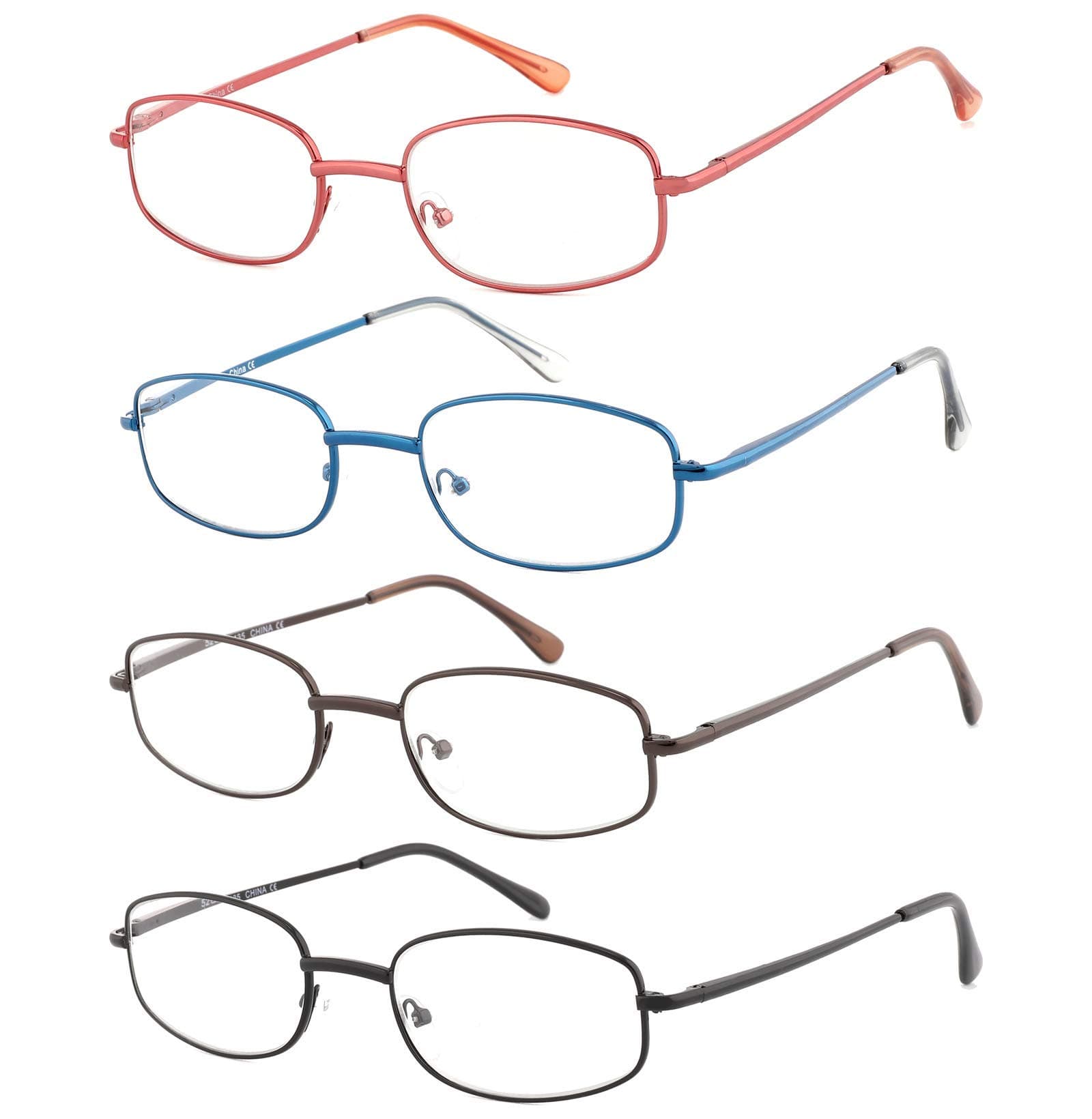 EFEReading Glasses 4 Pack, Thin Lightweight Spring Hinged Glasses for Reading with Case Men and Women +2.00