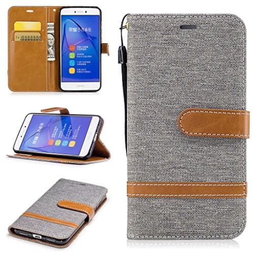 For Huawei P8 Lite 2017 Case [with Free Screen Protector], Metatze Premium Soft PU Leather Cowboy Cloth Wallet Cover Case For Huawei P8 Lite 2017(Gray)