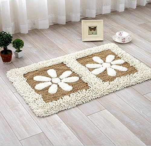Saebye Soft Cotton Chenille Microfiber Fabric Multi-Use Contour Flower Carpet Absorbent Skid Mat Antiskid Durable Washable Bath Rug Door Mats (2032", Beige bottom White border)