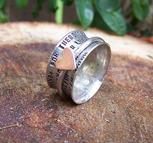 Hand Stamped Sterling and Copper Spinner Ring