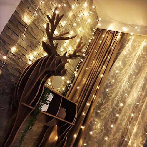 Alanda Window Curtain String Light 19.6ft X 9.8ft 600 LED Linkable Christmas Fairy Lights for Wedding Party Home Garden Bedroom Patio Lawn Garden Outdoor Indoor Wall Holiday Decorations (Warm White)