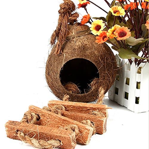 Natural Coconut Shell Hammock Hanging Bed Nesting House&amp;Feeder&amp;Bird Toy
