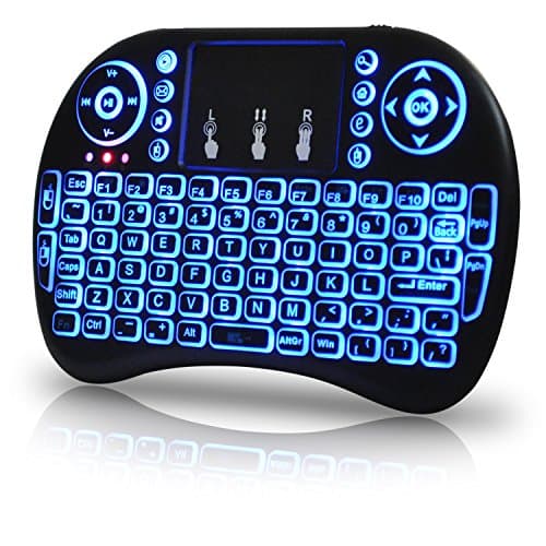 Universal 2.4Ghz USB Wireless Keyboard Mouse for Linux Chrome Mac Windows 10 Computer or Android TV Box - Rechargeable Battery - Backlit, Blue