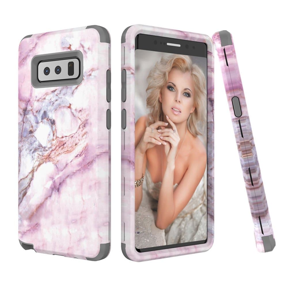 Samsung Galaxy Note 8 Case, VPR Marble Stone Pattern Design 3 in 1 Hybrid Cover Hard PC Soft Silicone Rubber Heavy Duty Shock Absorbing Protective Defender Case for Galaxy Note 8 (2017) (Grey)