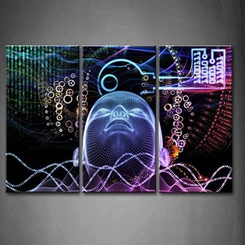 Canval prit painting 3 Panel Wall Art Virtual Encryption Abstract Design Made Of Human Head Key Symbol Pictures Print On Canvas Abstract The Picture piece