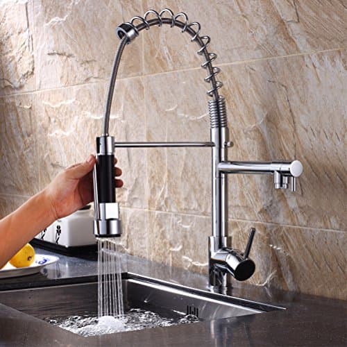 Chrome Finish Single Lever Pull Down Two Spout Kitchen Sink Faucet