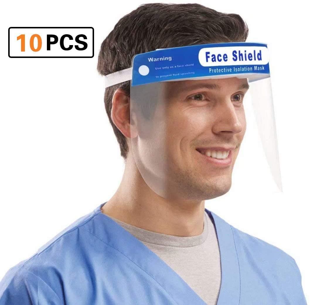 Safety Face Shield 10 Pcs Adjustable Elastic strip, Transparent Full Face Protective Visor with Eye & Head Protection, Anti-Splash Facial Cover for Women Men