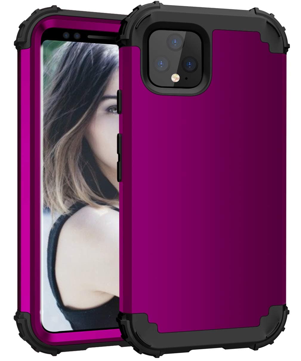 Compatible with Google Pixel 4XL case,ASONRL 3-Layer PC+ Silicone Heavy Duty Sturdy Armor Military Grade Shockproof Full Body Protective Cover (3-Purple+Black)