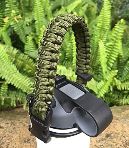 Handle for Hydro Flask - Paracord Survival Strap with Security Ring for Wide Mouth Water Bottles Carrier (Army green)
