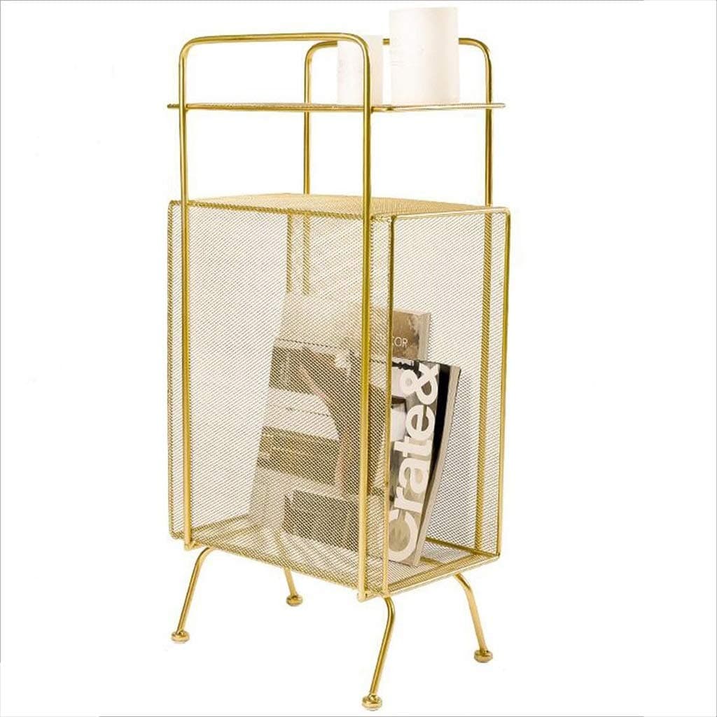 AIDELAI Folding table- Multifunctional Sofa Side Table, Metal Coffee Table Living Room Shelf Magazine Rack Storage Table Outdoor Garden Table (Color : Gold)