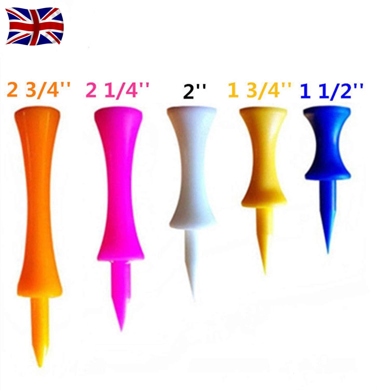 Lily Sport Golf Castle Tees Plastic Step Down Mixed or Same Height Value 100 Pack,Practice Tee 2 3/4, 2 1/4, 2, 1 3/4, 1 1/2 Inch Durable Color Orange Pink Yellow White Blue for men Women Kids