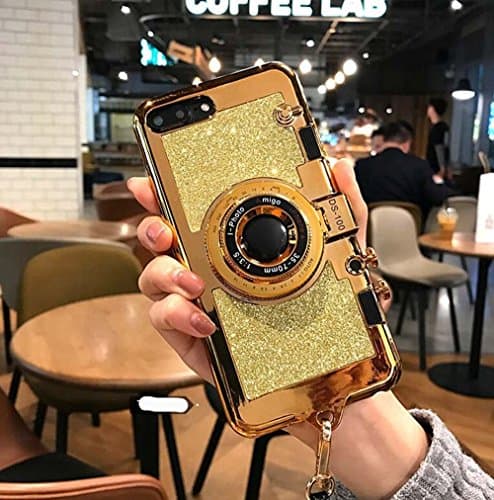 Camera Case for iphone 6 plus and iphone 6s plus New Modern 3D Vintage Style Portable Mirror Bling Camera Design Soft Cover For 5.5 iphone 6 plus/iphone 6s Plus(Gold)
