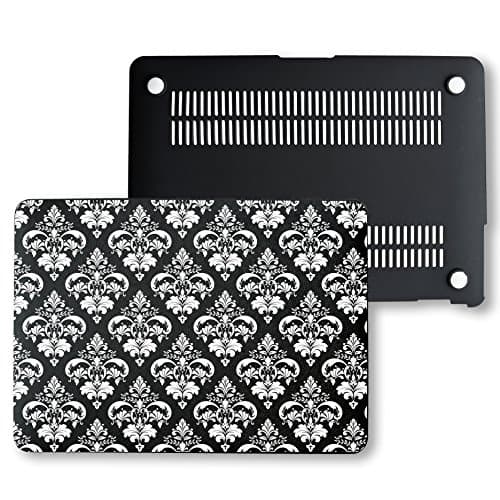 MacBook Pro Retina 13 Case, PU Leather Black Hard Shell Snap On Case Cover Only Fits on MacBook 13 inch Pro Retina Display (A1502 &amp; A1425) (Damask)