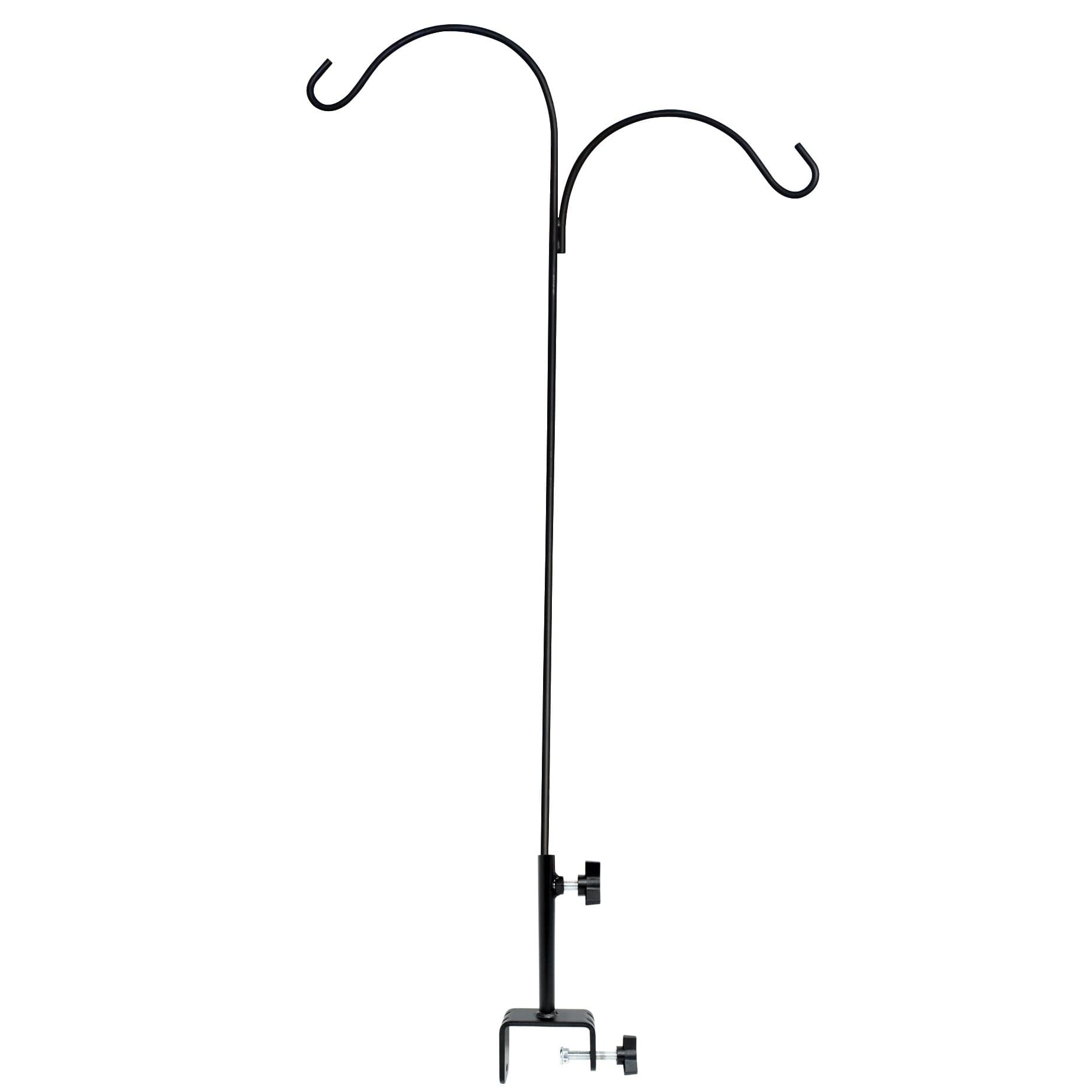 Gray Bunny Vertical Deck Hook, 3" Vertical Clamp, 360 Degree Rotation, 46" Tall Handrail Pole, Double Hook, for Bird Feeders, Birdhouses, Planters, Suet Baskets, Lanterns, Wind Chimes