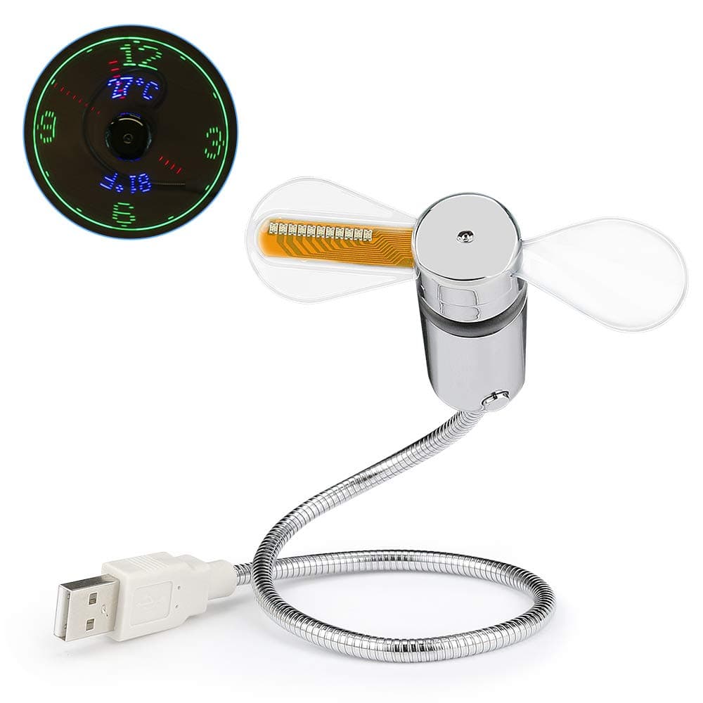 Hebey New Version USB LED RGB Programmable Fan for PC Laptop Notebook Desktops Flexible Gooseneck Mini USB Programmable Fan (usb clock fan)