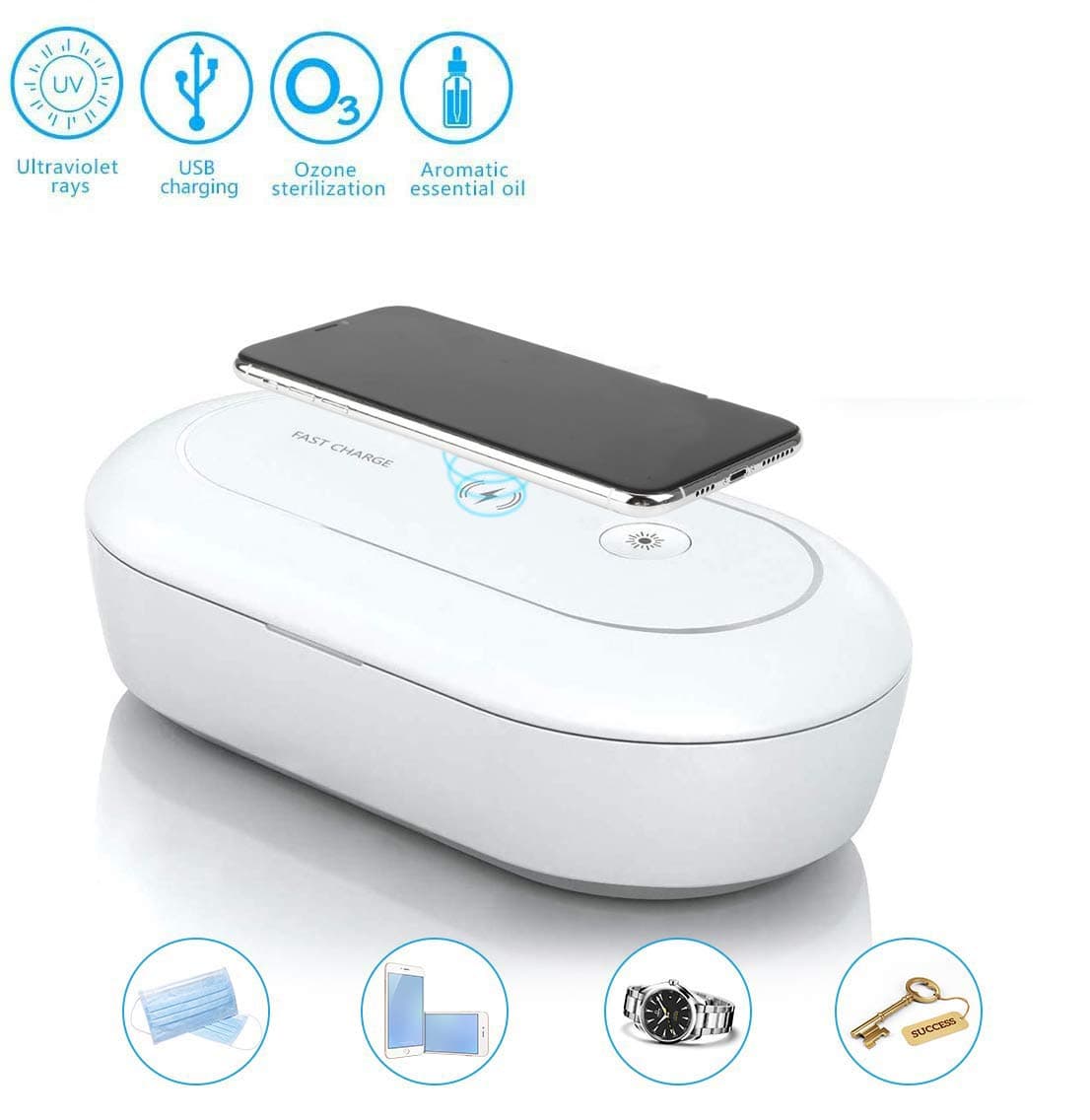 UV Lights Sterilization Box with Aromatherapy, Fast Charging Disinfection Box for Cell Phone, Jewelry, Watches, Glasses, Socks