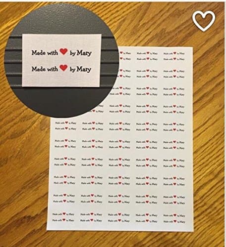 UNCUT LABEL SHEET with 50 Custom Cotton Loop fold labels with heart graphic Sewing label/Tag-made in USA