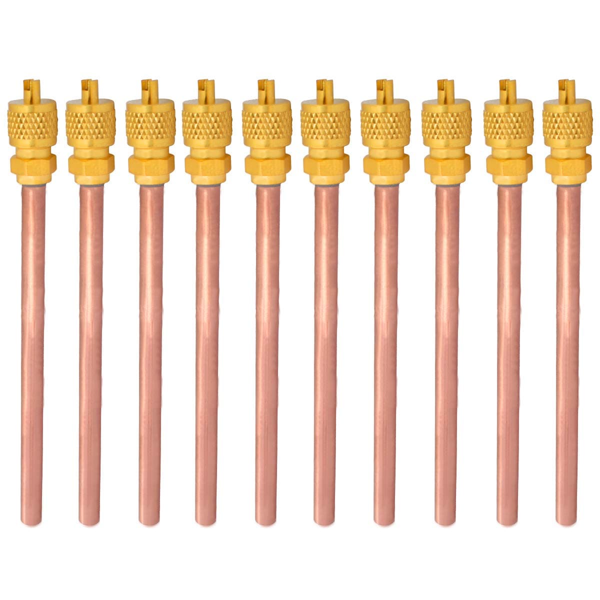 Gekufa Service Access Valve 1/4'' with Core & Cap Stem Remover, Filling Access Valve for Air Conditioner Refrigerant System, 1/4" SAE x 1/4" OD x 4" stem (Pack of 10)