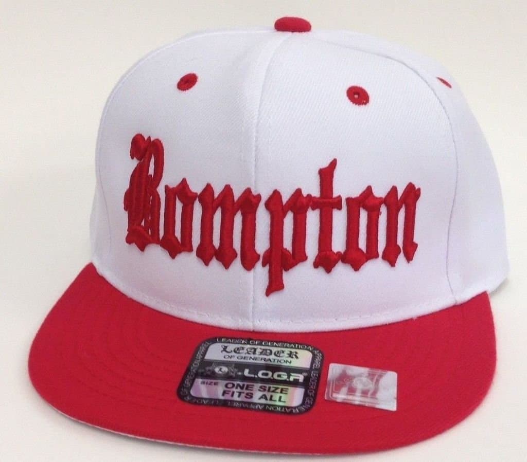 Flat Bill Bompton Snapback Hat Baseball Cap Hip-Hop WHITE /RED