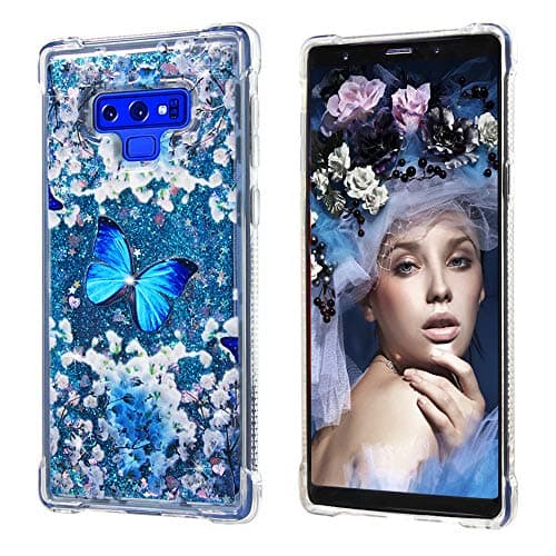 AUMIAU Galaxy Note 9 Case with 3D TPU HD Screen Protector [2 Pack] for Girls Women, Glitter Liquid Quicksand Clear Cute Lovely Soft TPU Shockproof Cases Cover for Samsung Galaxy Note 9 (Blue)
