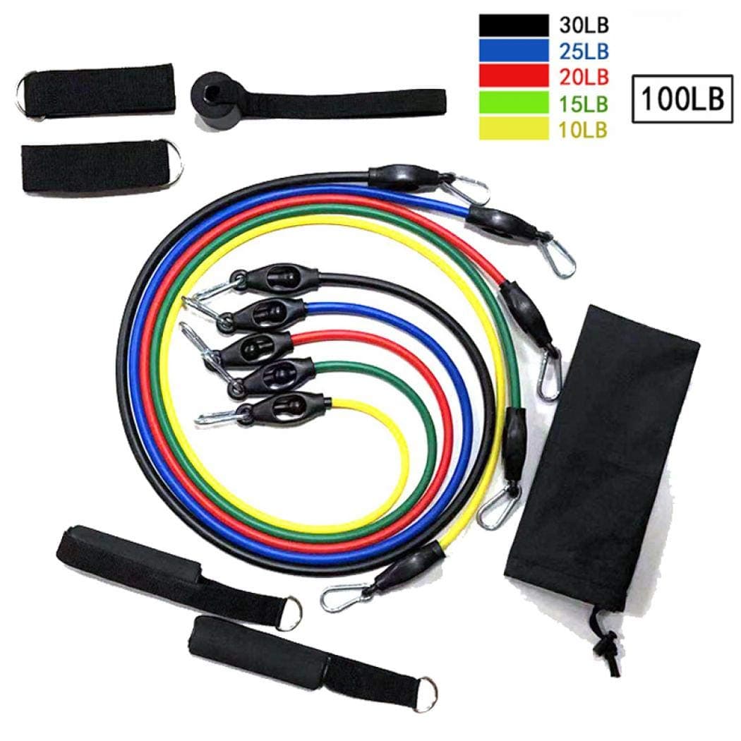 Auppy Resistance Bands Set(11 Pack),Including 5 Stackable Exercise Bands with Door Anchor,2 Foam Handle,2 Metal Foot Ring and Carrying Case - Home Workouts,Physical Therapy,Gym Training,Yoga