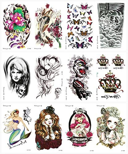 12 Premium Sheets - Metallic Flash Temporary Tattoos - Gold and Silver Bling Temporary Waterproof Tatoo,botanical Temporary Tattoo Custom Temporary Tattoos for Kids (1 Pack, Series 12)