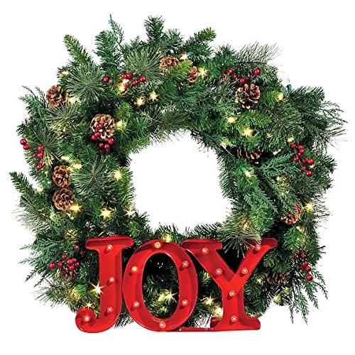 Classic Lighted Wreath with JOY Icon - 30" Diamater