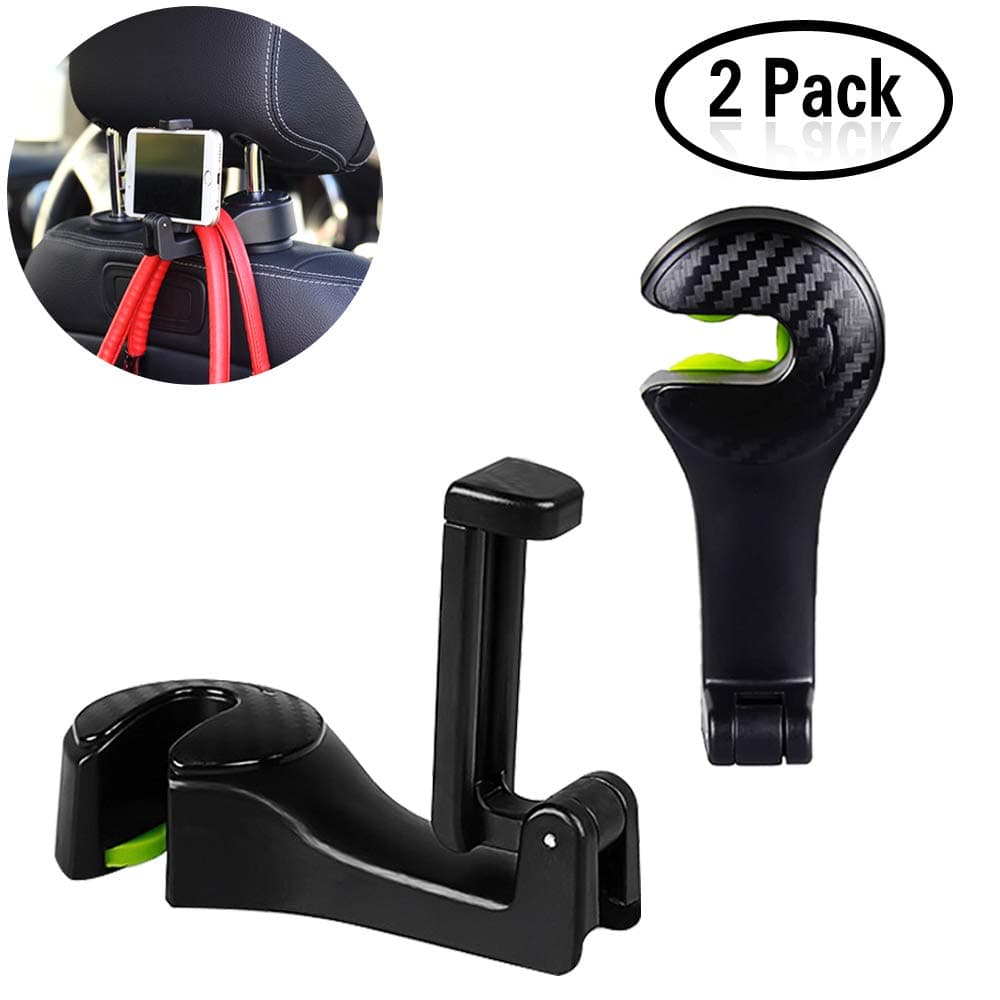 Car Headrest Hook Car Seat Hooks 2 Pack Headrest Hanger Holder For Purse Bag Grocery (black)