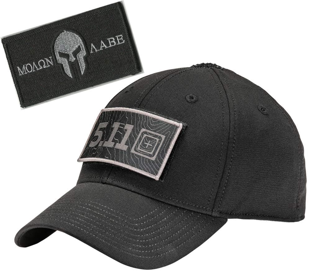 Black 5.11 Hawkeye Fitted Tactical Cap Bundle with Matching Tactical Patch