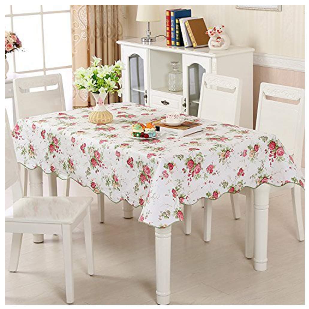 LikeYou Home Decor X-long Table Protector PVC Durable, 60" x 102" Floral Table Cover Liquid Proof with Flannel Backed for Dinning Room, Pink/Multi-Color …(60Wx102H, Pink/Multi-Color)