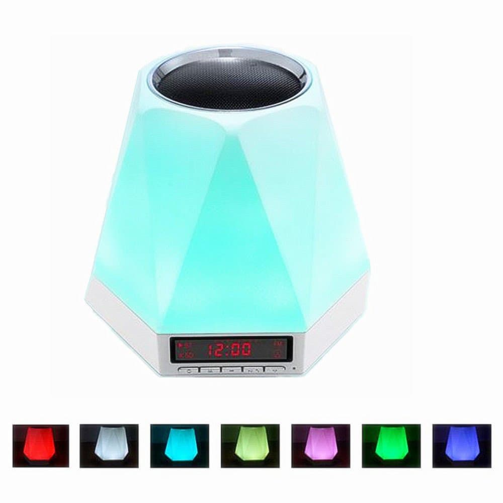 Touch Control Table Lamp with Wireless Bluetooth Speaker,IMMETO Portable Smart LED Sensor Desk Beside Lamp Dimmable RGB Multi Color Chang Night Light,with MP3 Player,TF Card Slot,Hands-Free Function