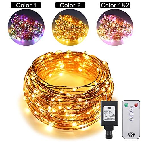 RUICHEN Dual Color LED String Lights, 33FT 100 LED Plug in Dimmable Copper Wire Decorative Fairy Lights with UL Adapter Remote Timer 8 Modes for Christmas Wedding (Warm White, Multi Color)
