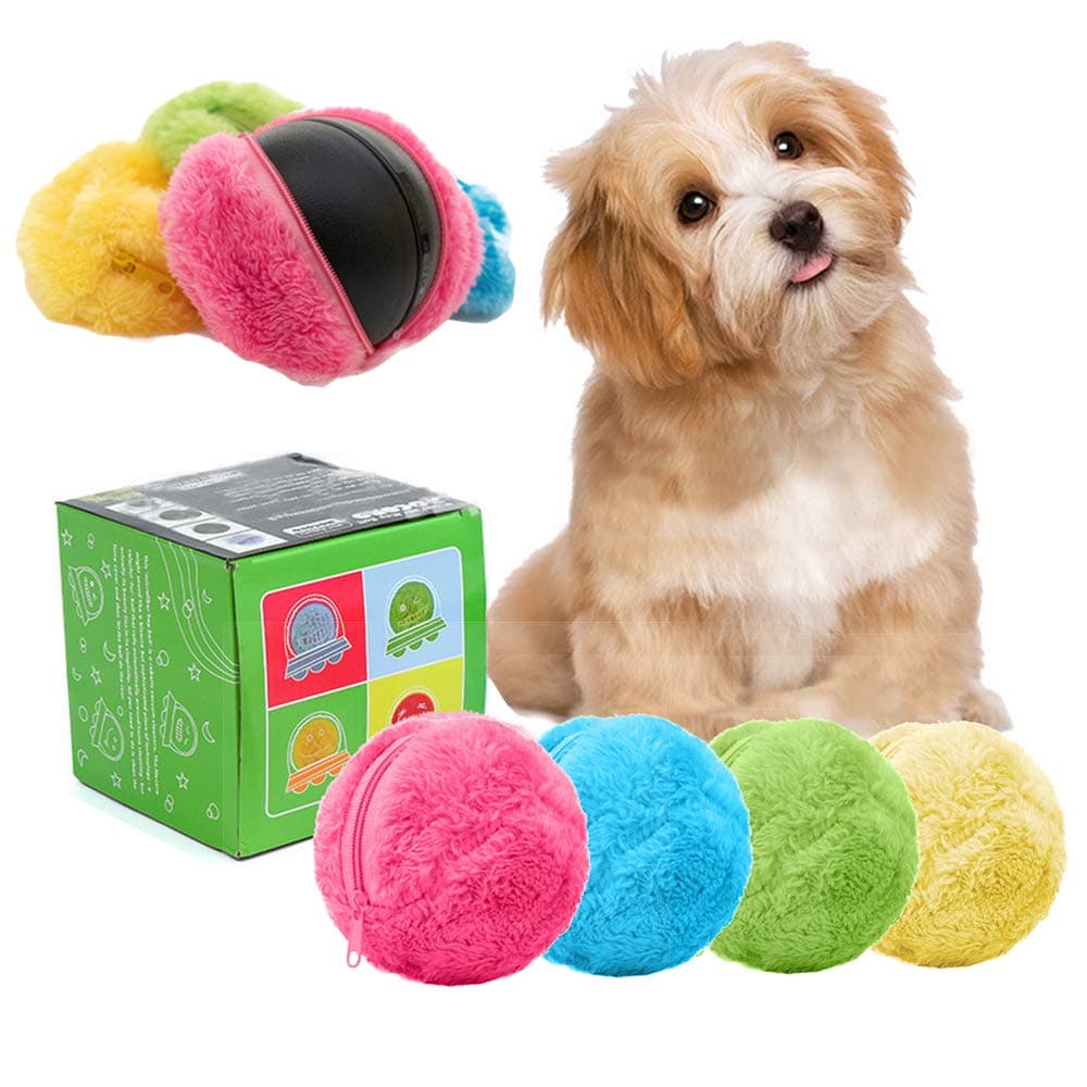 Automatic Rolling Ball Sweeping Robot Pet Toys Mini Automatic Vacuum Cleaner Dog Cat Pet Toy Ball Microfiber Mop Ball (1 Rolling Ball + 4 Color Ball Covers)