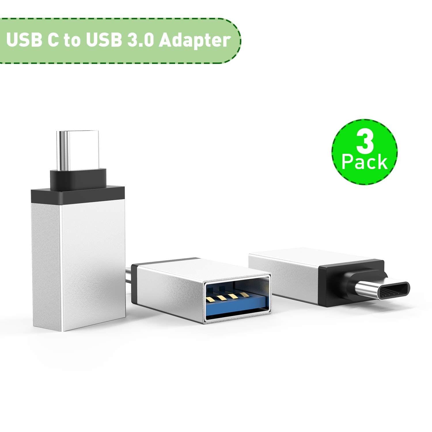 USB C to USB 3.0 Adapter, MoYaGoa 3-Pack USB C Male to USB 3.0 Female OTG Adapter, USB Type C Adapter, Thunderbolt 3 to USB Connector for Pad Pro,MacBook 2019/2018/Air 2018,HUAWEI,Pixel 3,Dell XPS