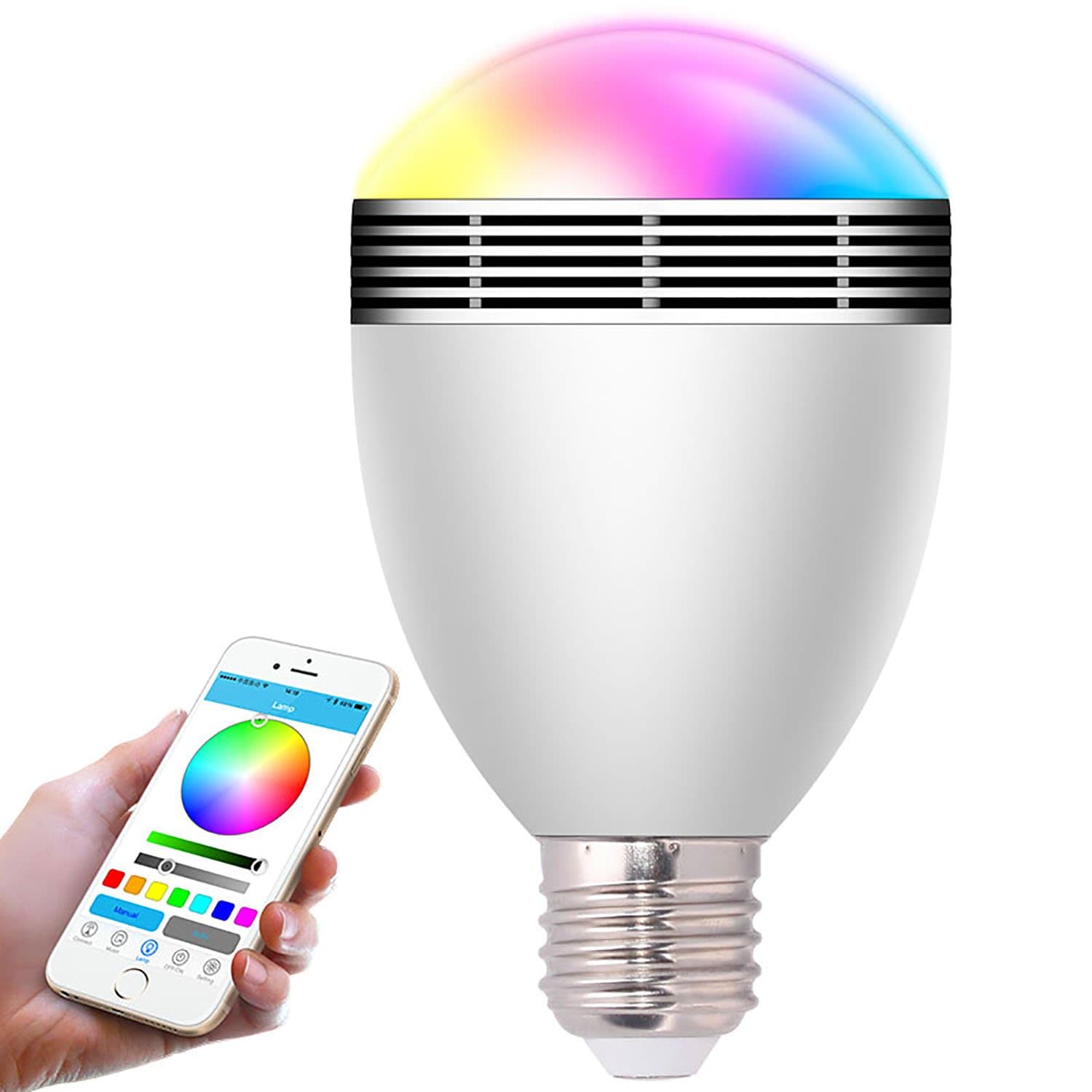 Smart Light Bulb, KOMRT Wireless Bluetooth 4.0 Speaker LED Display APP Control Dimmable Colorful Decorative Lights Work for iPhone, iPad,Smartphone,Laptop [Energy Class A+]