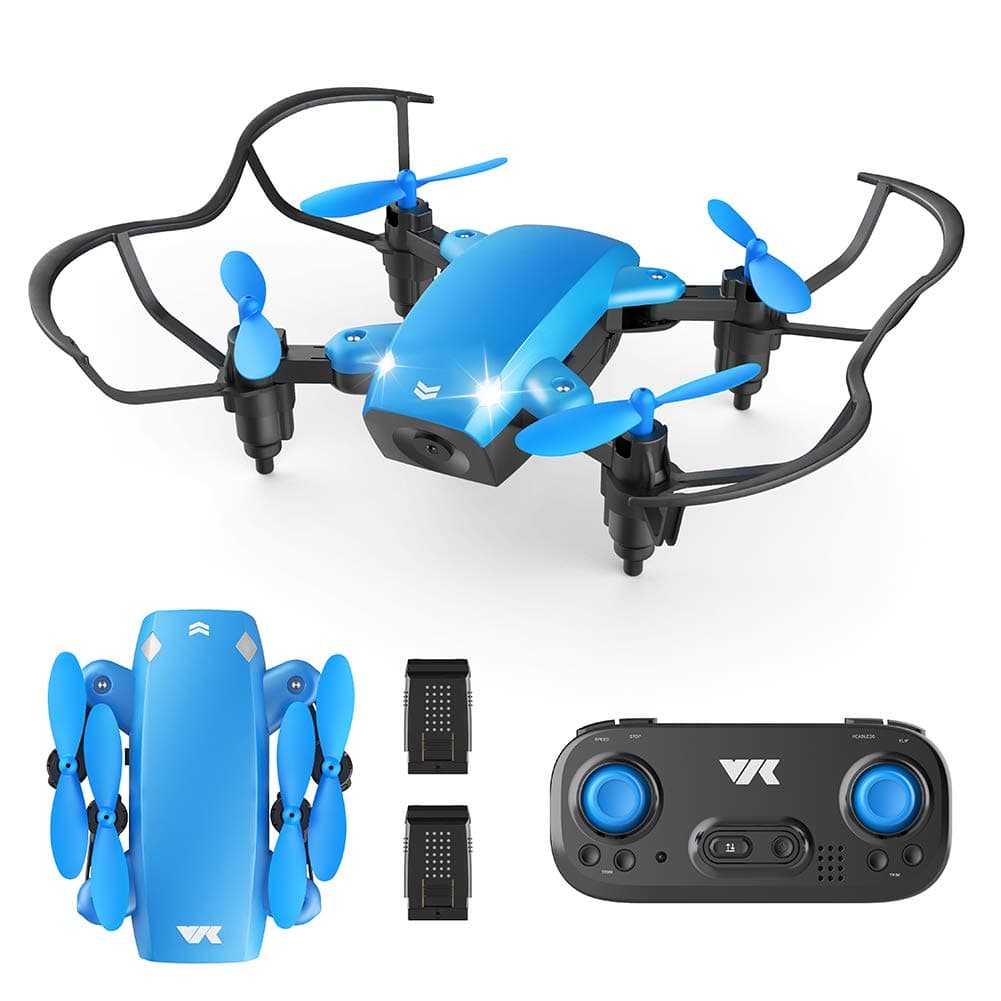 VIK Foldable Mini Drone for Kids/Beginners Pocket RC Drone Toys for Boys and Girls w/Headless Mode, Altitude Hold, One Key Take-Off/Land/Return, 2 Batteries - VK330