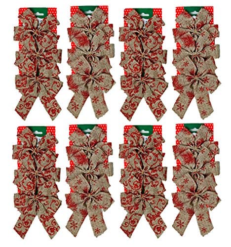 Set of 24 - 4.5" Mini Burlap 4 Loop Bow Set W/Gold Foil Tie Back (24)