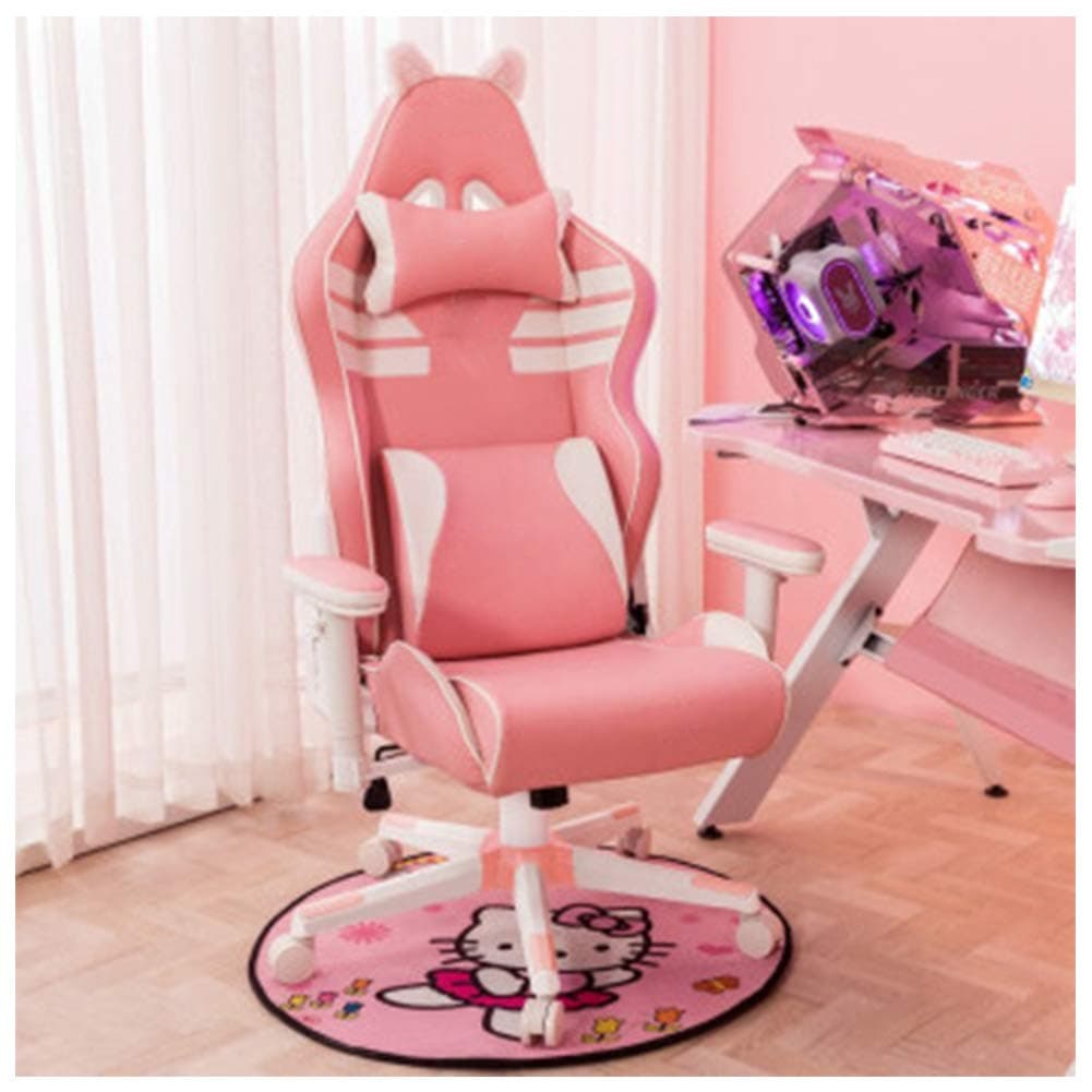 EDCM Pink Computer Gaming Table and Chair Set Combination net red Girl Live Anchor Computer Game Desktop Table and Chair Sweet cat Gaming Chair